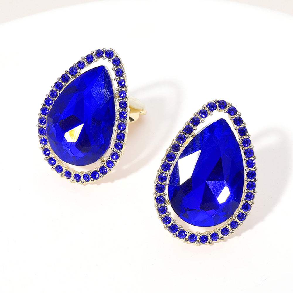 Teardrop Stone Evening Clip On Earrings - Madeline Love - Flyclothing LLC