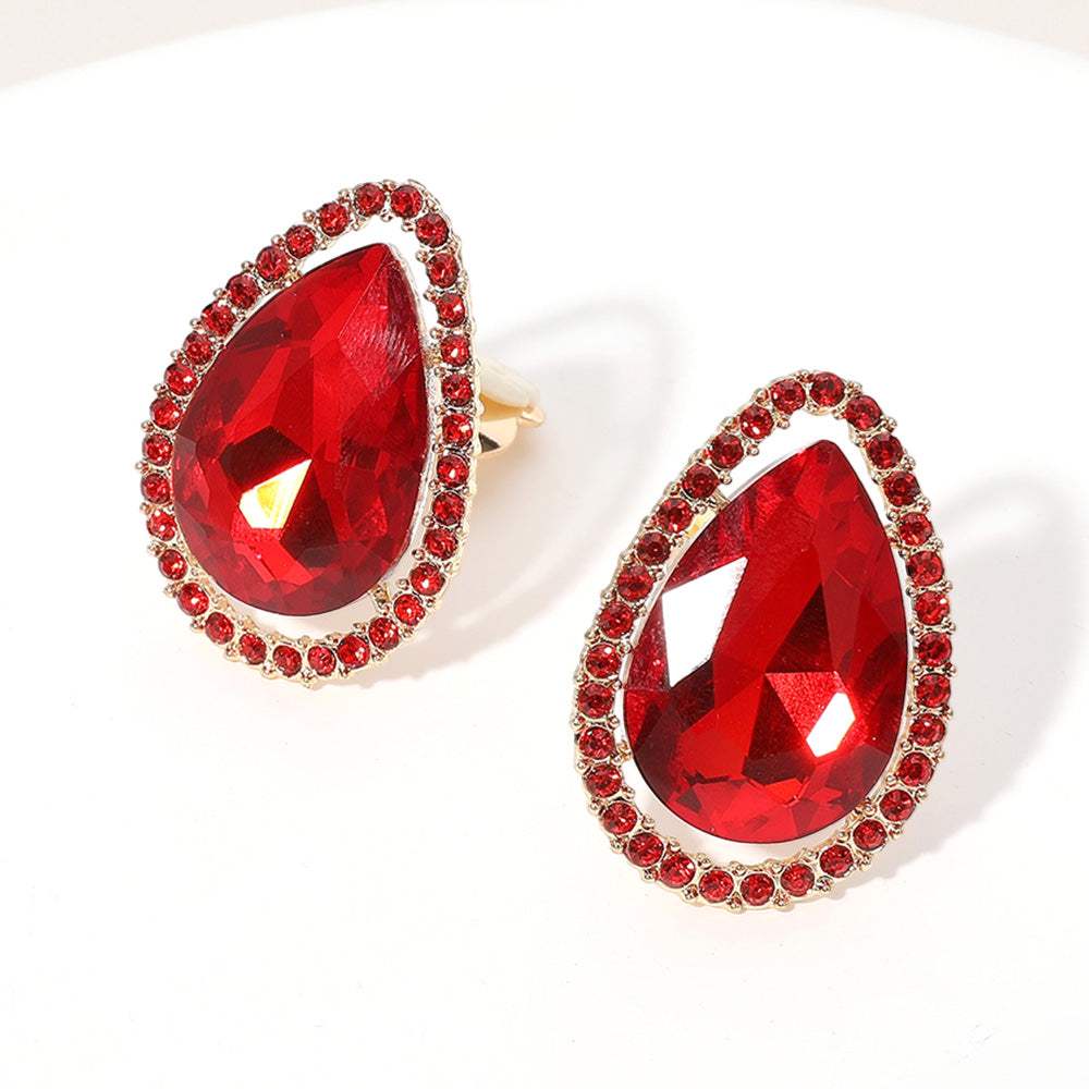 Teardrop Stone Evening Clip On Earrings - Madeline Love - Flyclothing LLC