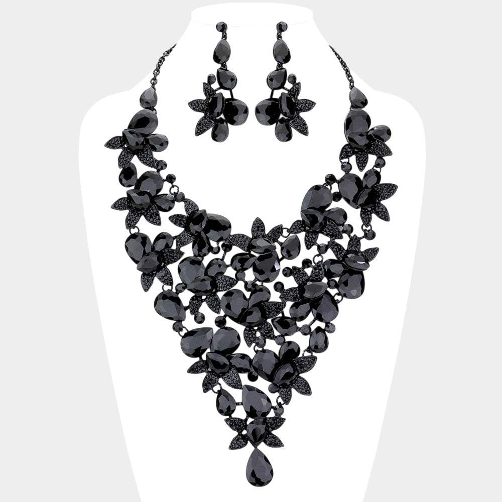 Teardrop Stone Leaf Cluster Vine Statement Evening Necklace - Madeline Love - Flyclothing LLC