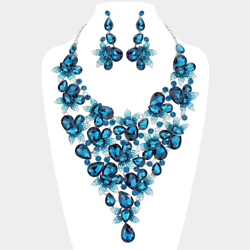 Teardrop Stone Leaf Cluster Vine Statement Evening Necklace - Madeline Love - Flyclothing LLC