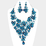Teardrop Stone Leaf Cluster Vine Statement Evening Necklace - Madeline Love - Flyclothing LLC