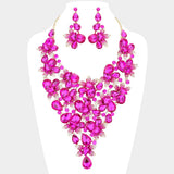 Teardrop Stone Leaf Cluster Vine Statement Evening Necklace - Madeline Love - Flyclothing LLC