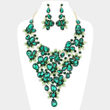 Teardrop Stone Leaf Cluster Vine Statement Evening Necklace - Madeline Love - Flyclothing LLC