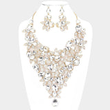 Teardrop Stone Leaf Cluster Vine Statement Evening Necklace - Madeline Love - Flyclothing LLC