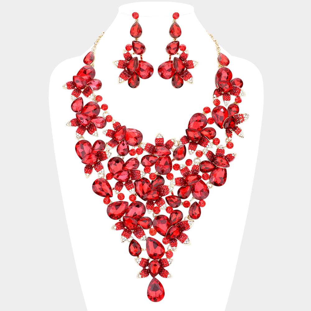 Teardrop Stone Leaf Cluster Vine Statement Evening Necklace - Madeline Love - Flyclothing LLC