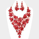 Teardrop Stone Leaf Cluster Vine Statement Evening Necklace - Madeline Love - Flyclothing LLC