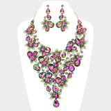 Teardrop Stone Leaf Cluster Vine Statement Evening Necklace - Madeline Love - Flyclothing LLC