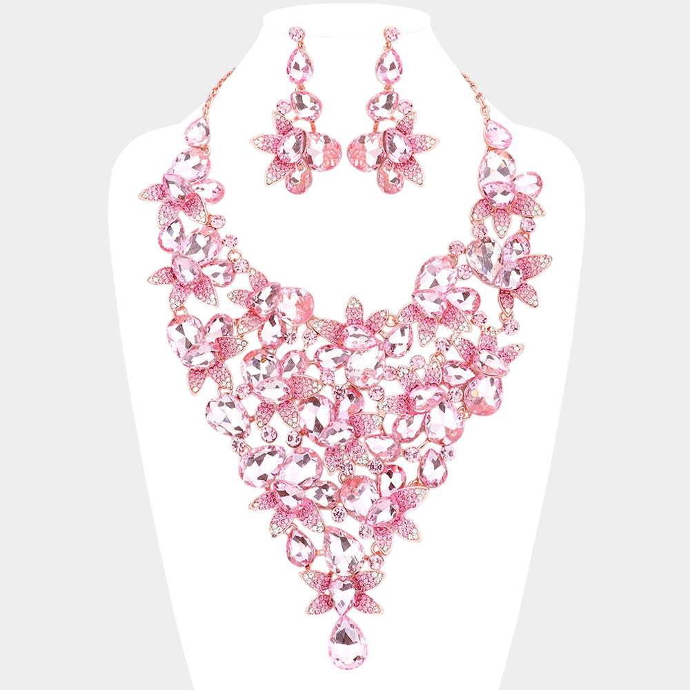Teardrop Stone Leaf Cluster Vine Statement Evening Necklace - Madeline Love - Flyclothing LLC