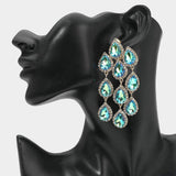 Teardrop Stone Link Dangle Clip on Evening Earrings - Madeline Love - Flyclothing LLC