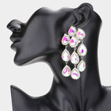 Teardrop Stone Link Dangle Clip on Evening Earrings - Madeline Love - Flyclothing LLC