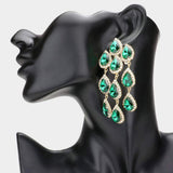 Teardrop Stone Link Dangle Clip on Evening Earrings - Madeline Love - Flyclothing LLC