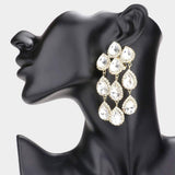Teardrop Stone Link Dangle Clip on Evening Earrings - Madeline Love - Flyclothing LLC