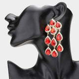 Teardrop Stone Link Dangle Clip on Evening Earrings - Madeline Love - Flyclothing LLC