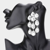 Teardrop Stone Link Dangle Clip on Evening Earrings - Madeline Love - Flyclothing LLC