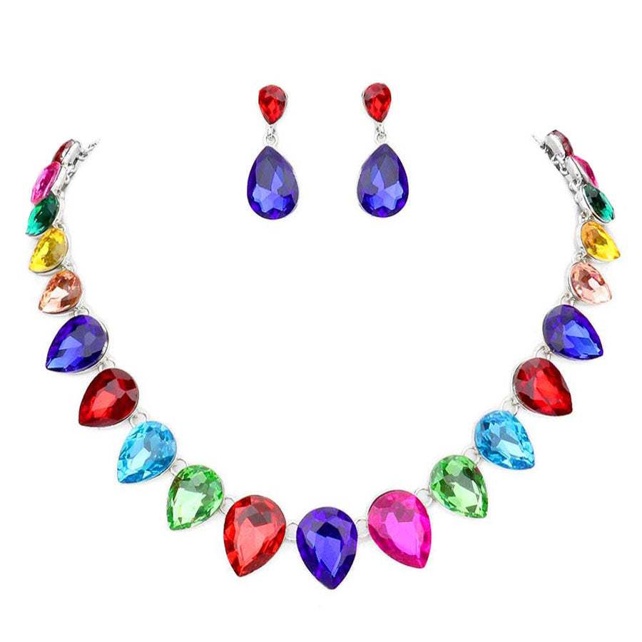 Teardrop Stone Link Evening Necklace - Madeline Love - Flyclothing LLC