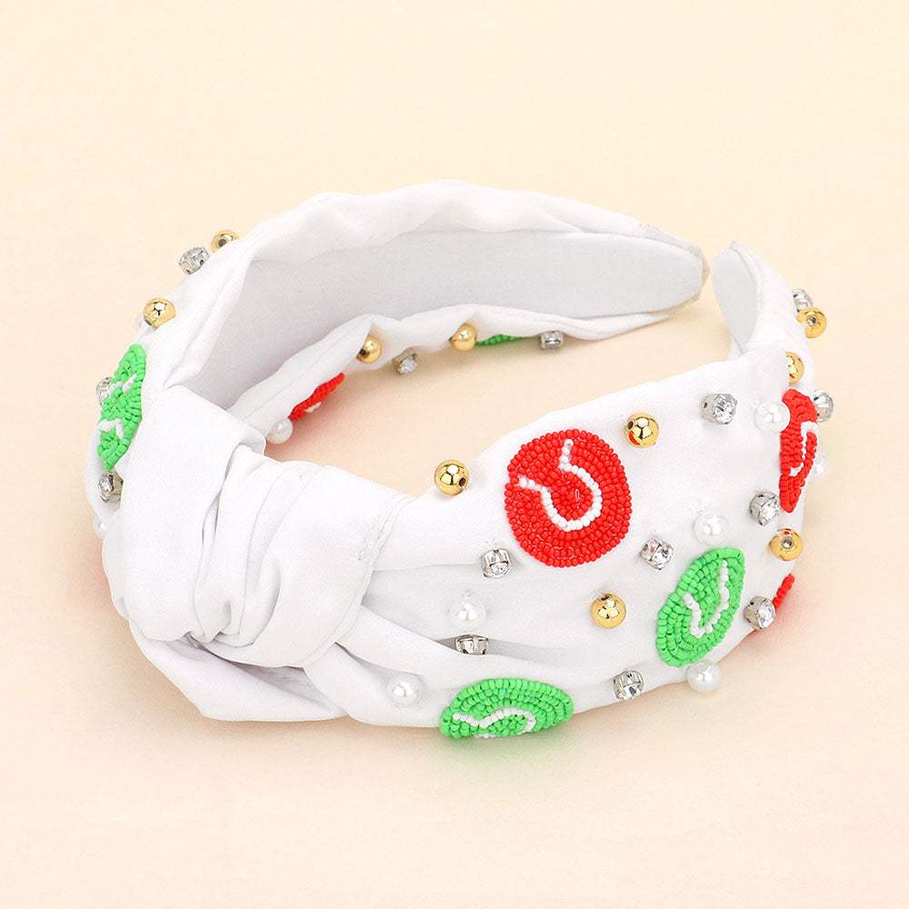 Tennis Ball Seed Beaded Pearl Metal Ball Stone Cluster Embellished Knot Headband - Madeline Love - Flyclothing LLC