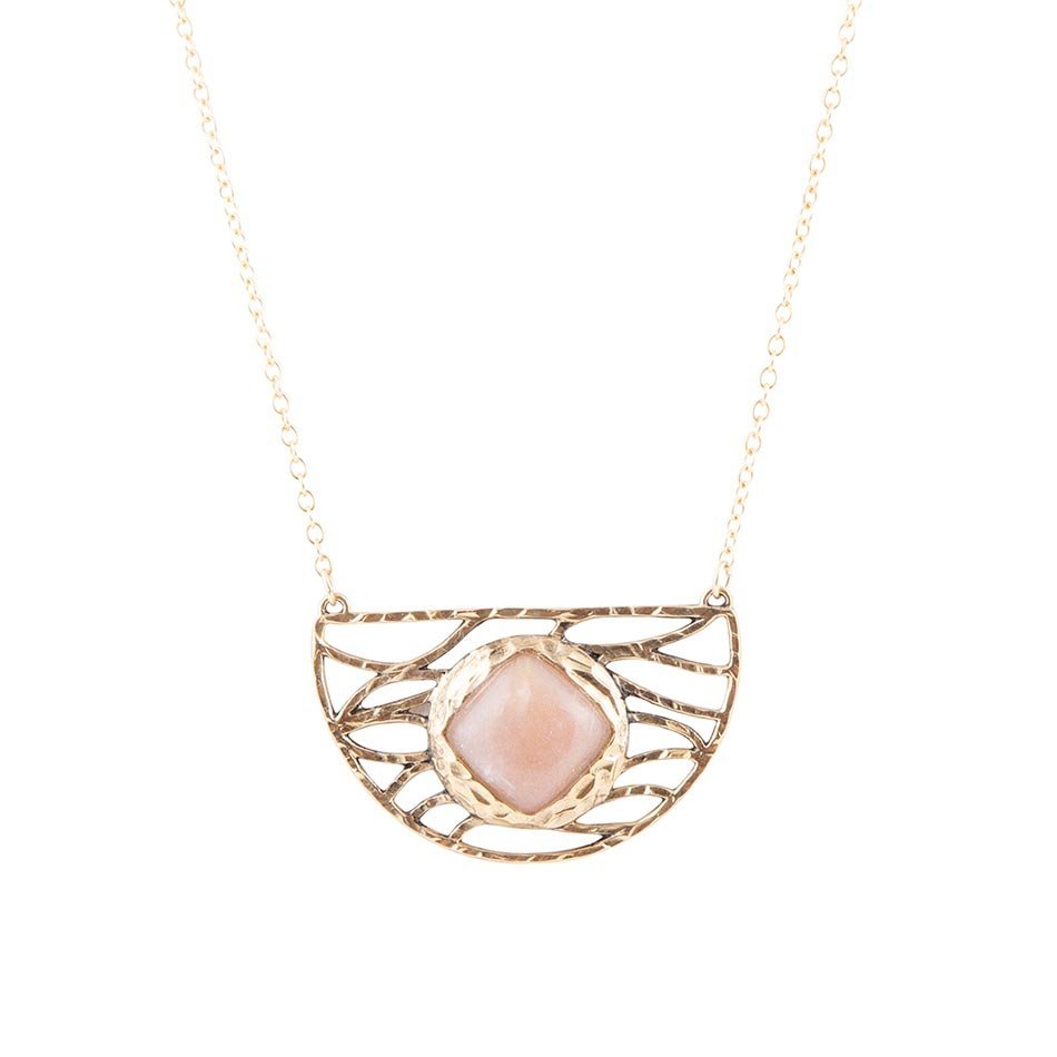 Terra Pink Peach Moonstone and Golden Bronze Necklace - Barse Jewelry