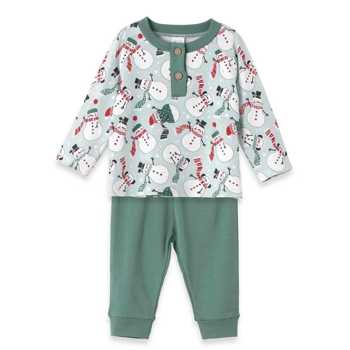 Christmas Snowmen Baby Boy's Bamboo Henley Top & Pants - Tesa Babe - Flyclothing LLC