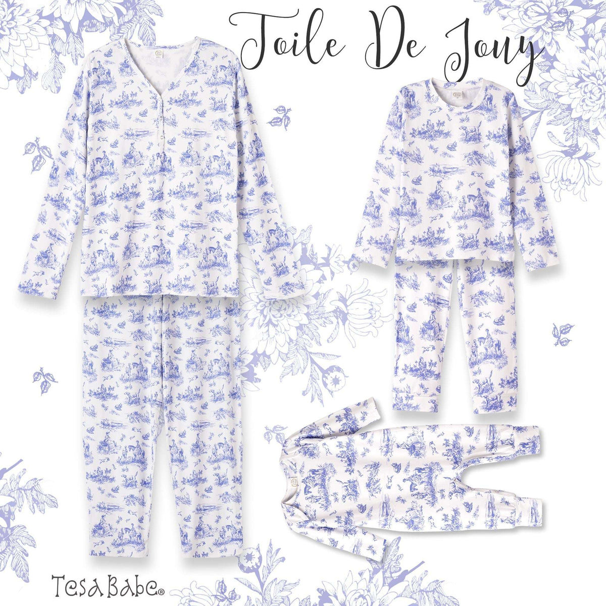 Toile de Jouy Girl's Bamboo Pajama Set - Tesa Babe - Flyclothing LLC