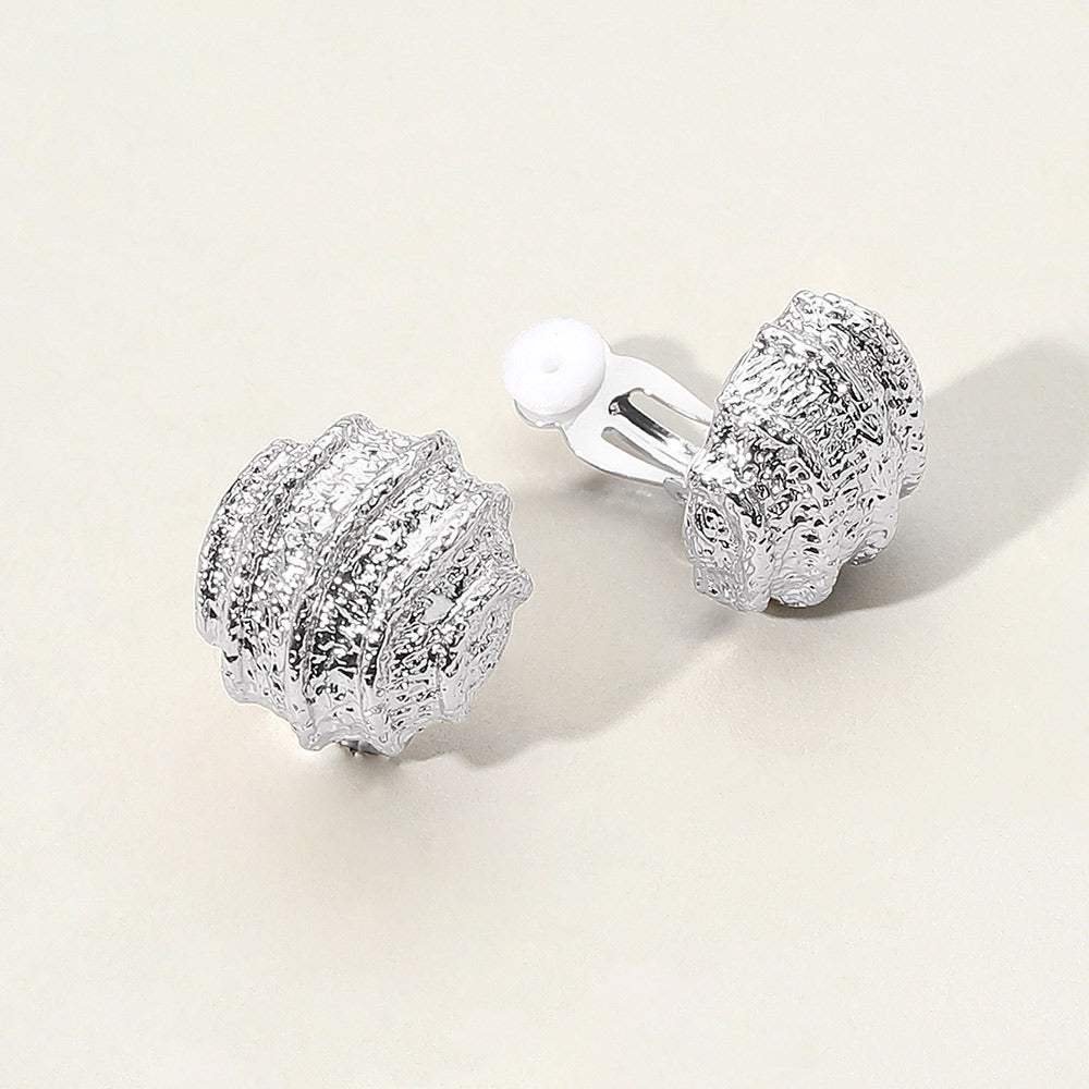 Textured Metal Ripple Ball Clip On Earrings - Madeline Love - Flyclothing LLC