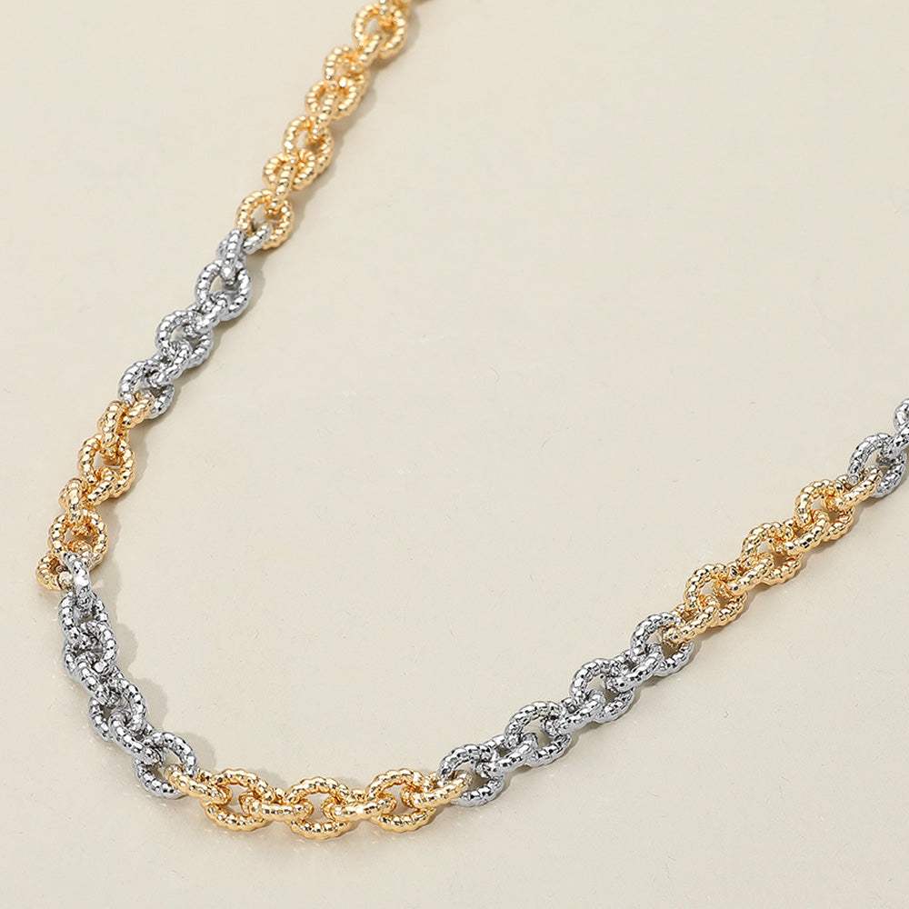 Textured Metal Two Tone Chain Link Necklace - Madeline Love - Flyclothing LLC