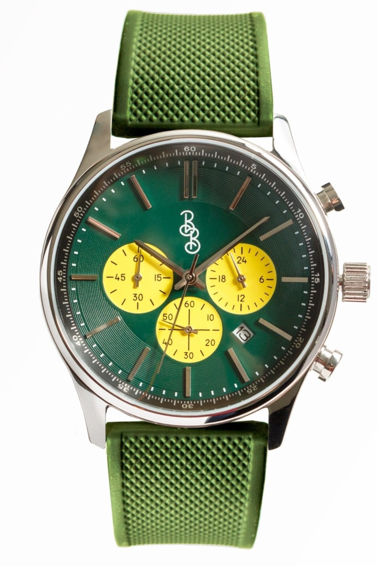 Green and Yellow Chronograph - The Beyond Boring Watch Company - Flyclothing LLC