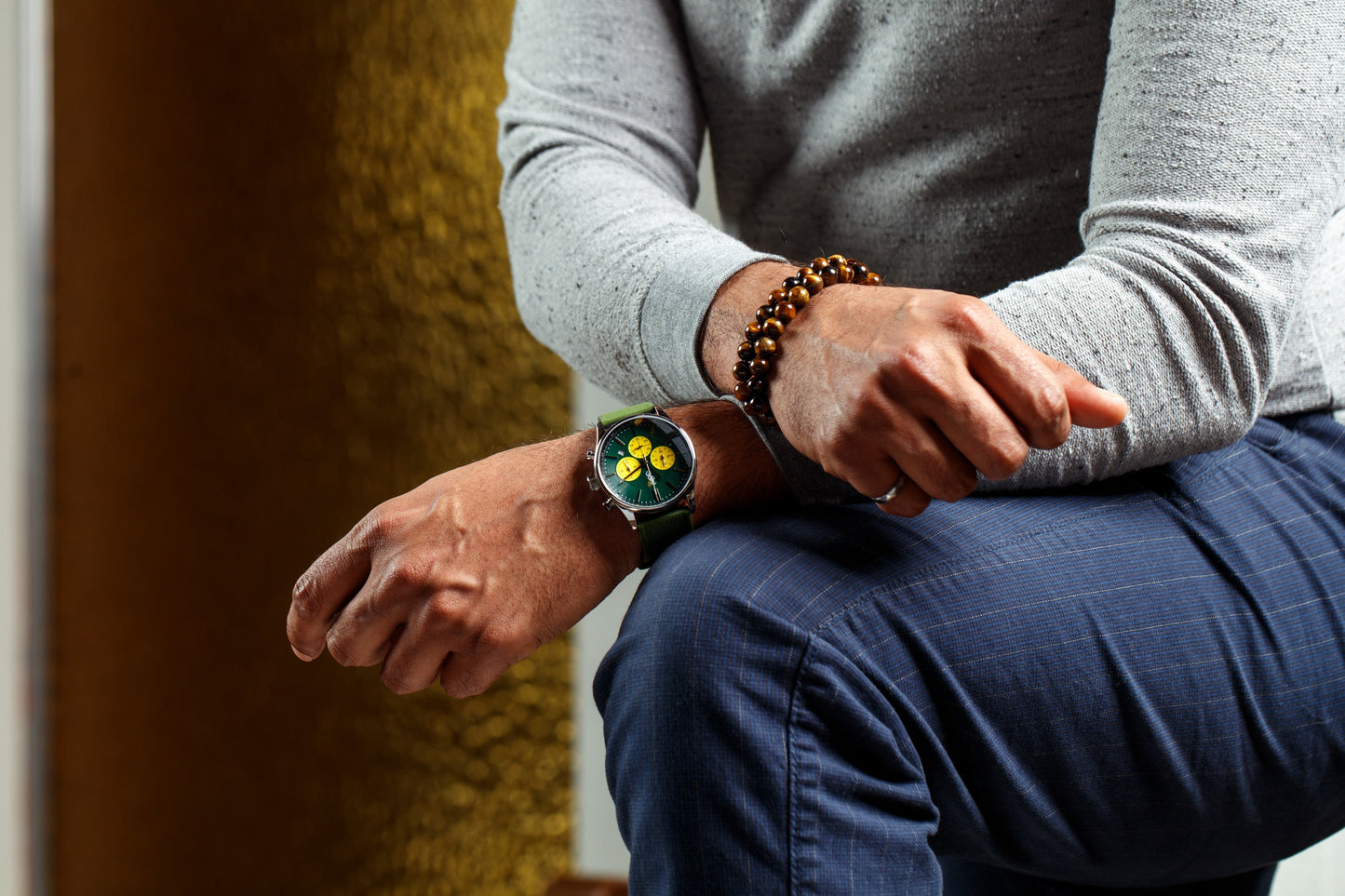 Green and Yellow Chronograph - The Beyond Boring Watch Company - Flyclothing LLC