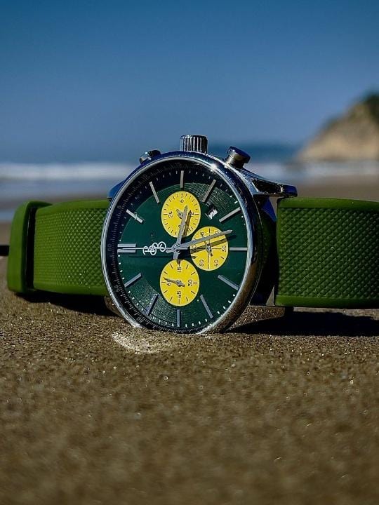 Green and Yellow Chronograph - The Beyond Boring Watch Company - Flyclothing LLC