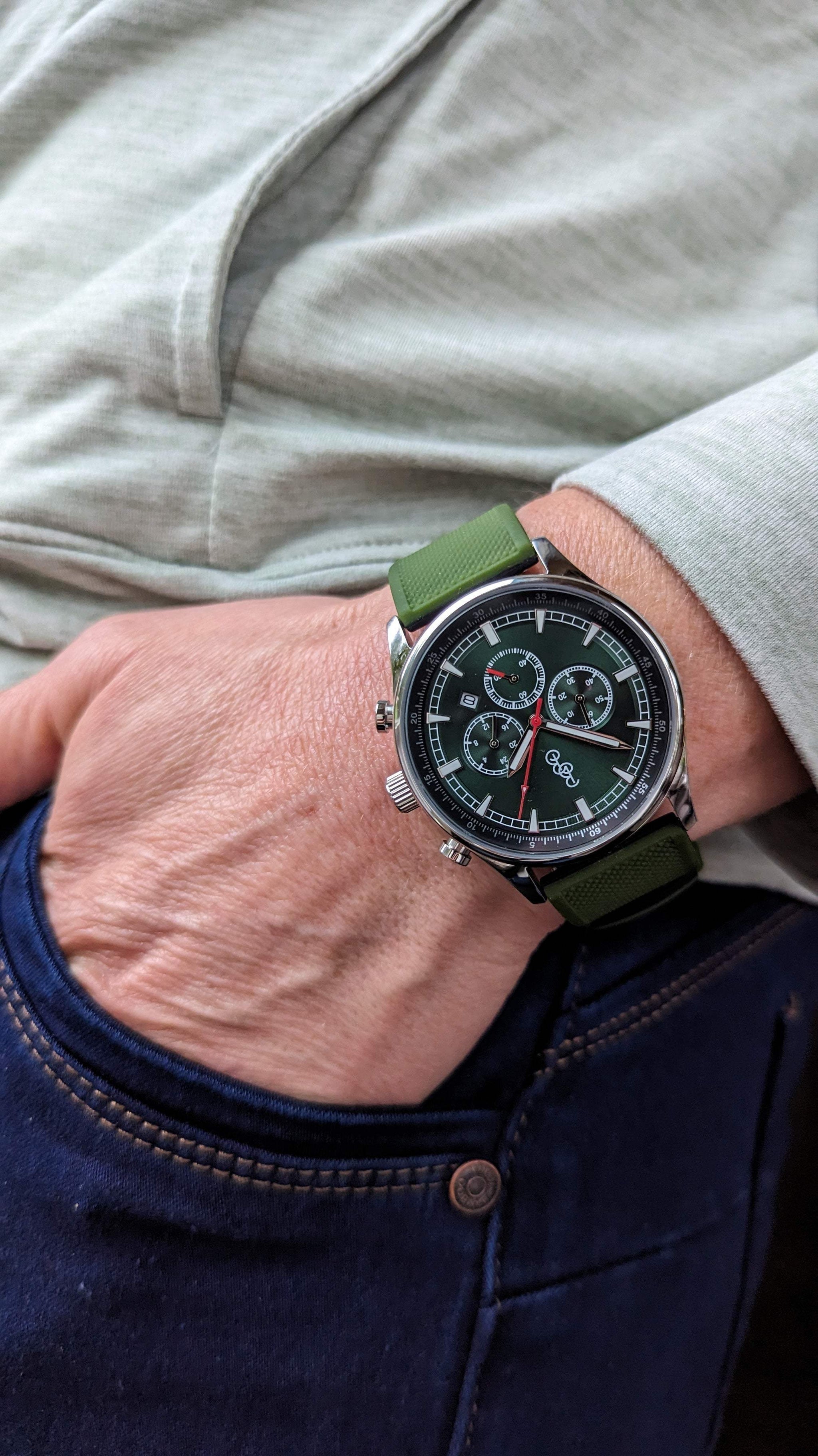 Green Sport Chronograph - The Beyond Boring Watch Company - Flyclothing LLC