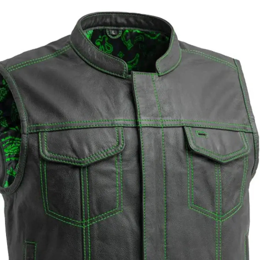 The Club Cut Men's Motorcycle Leather Vest, Multiple Color Options - First Manufacturing Company - Flyclothing LLC