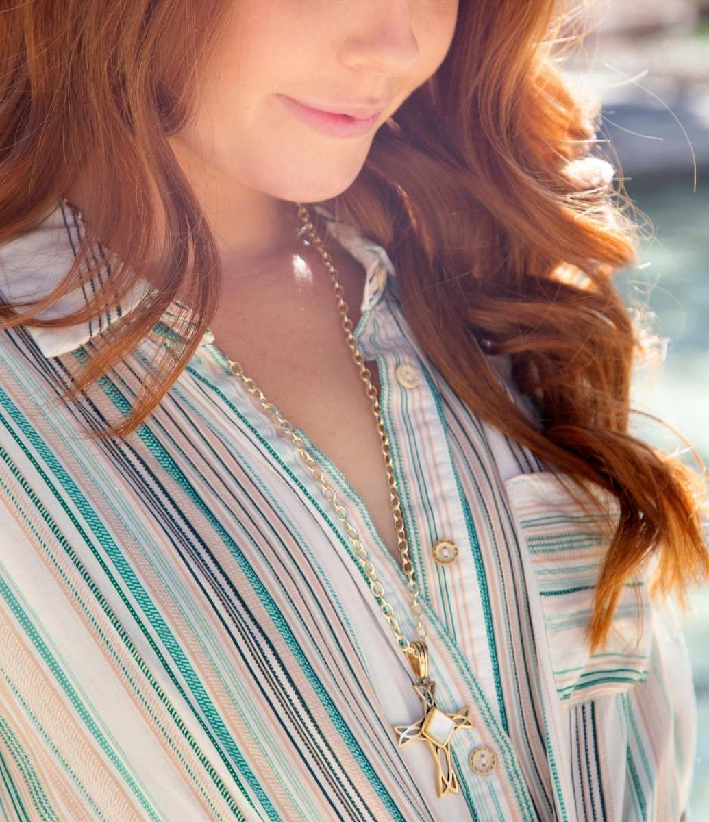 The Light White Mother of Pearl Cross Pendant Golden Necklace - Barse Jewelry - Flyclothing LLC