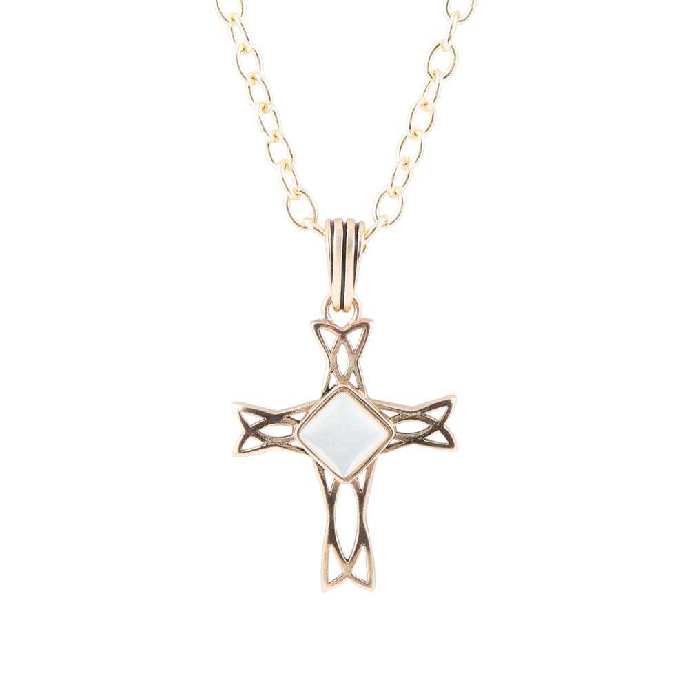 The Light White Mother of Pearl Cross Pendant Golden Necklace - Barse Jewelry - Flyclothing LLC