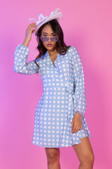 The Porch Swing | Light Blue Caned Wicker Wrap Dress - Shinesty