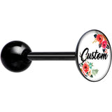 Custom Floral Personalized Name Black Barbell Tongue Ring - BodyCandy - Flyclothing LLC