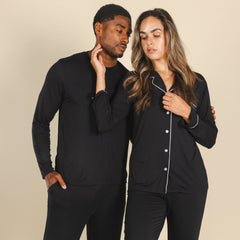 The Threat Level Midnight | Black SleepDeep™ Men’s Long Sleeve Pajama Shirt - Shinesty