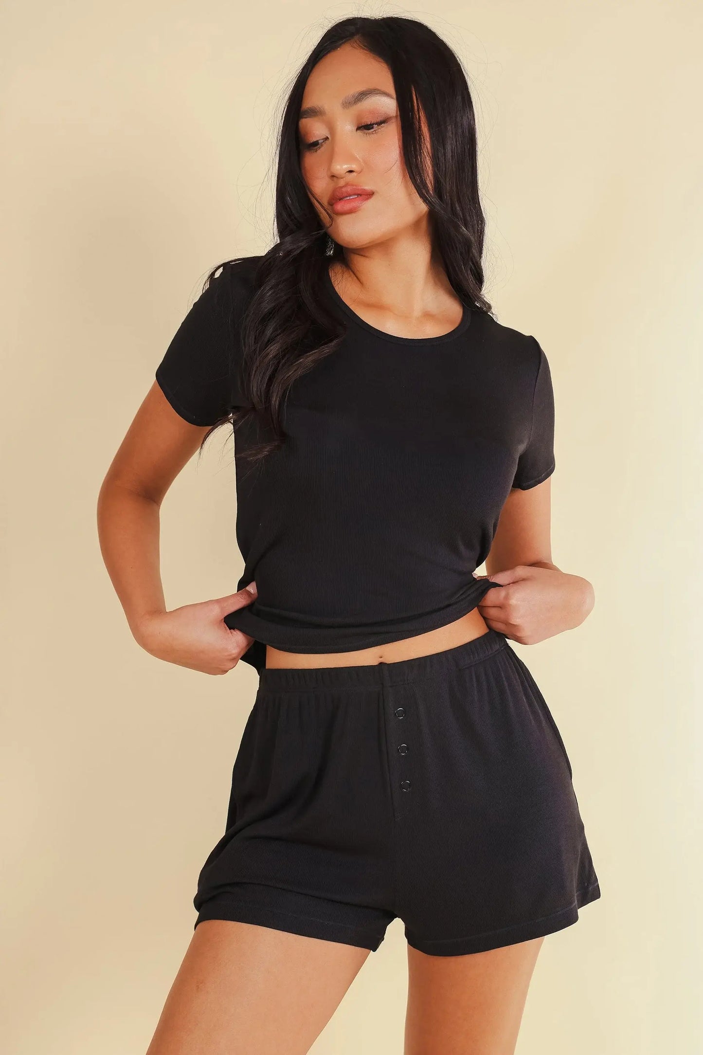 The Threat Level Midnight | Black Ribbed Pajama Short Set - Shinesty - Flyclothing LLC