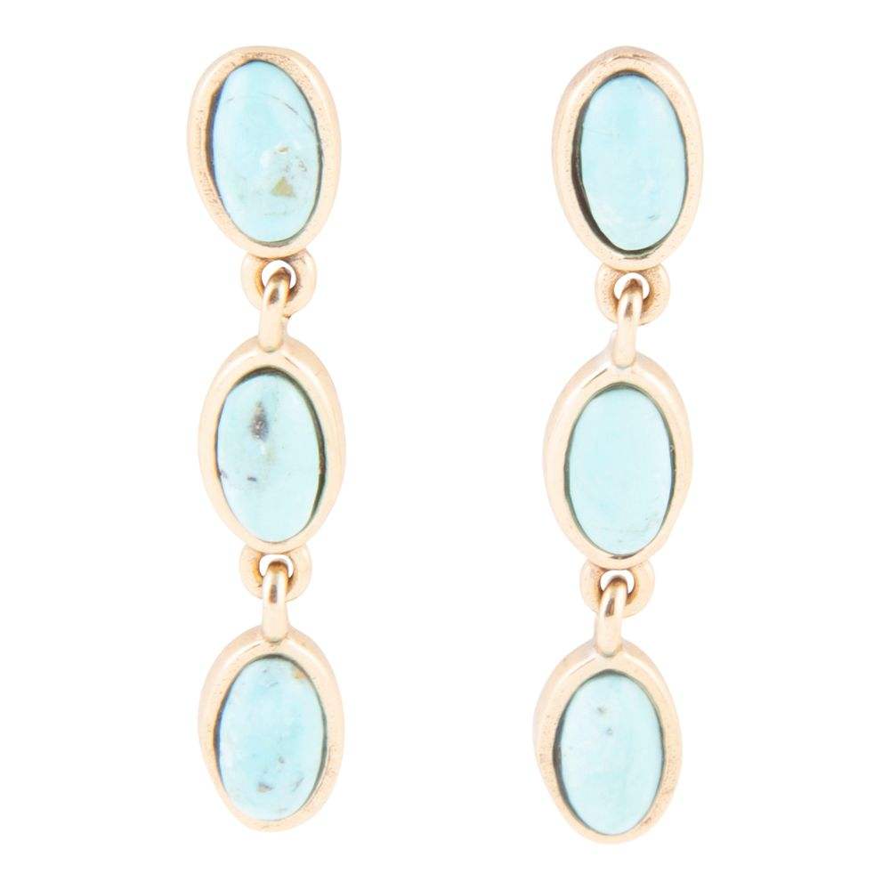 Three Times the Blue Turquoise Golden Drop Earrings - Barse Jewelry - Flyclothing LLC
