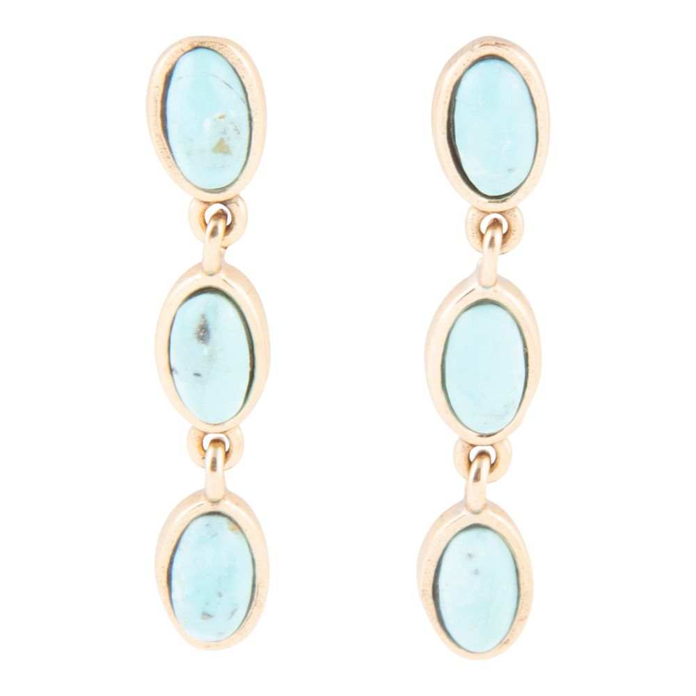 Three Times the Blue Turquoise Golden Drop Earrings - Barse Jewelry