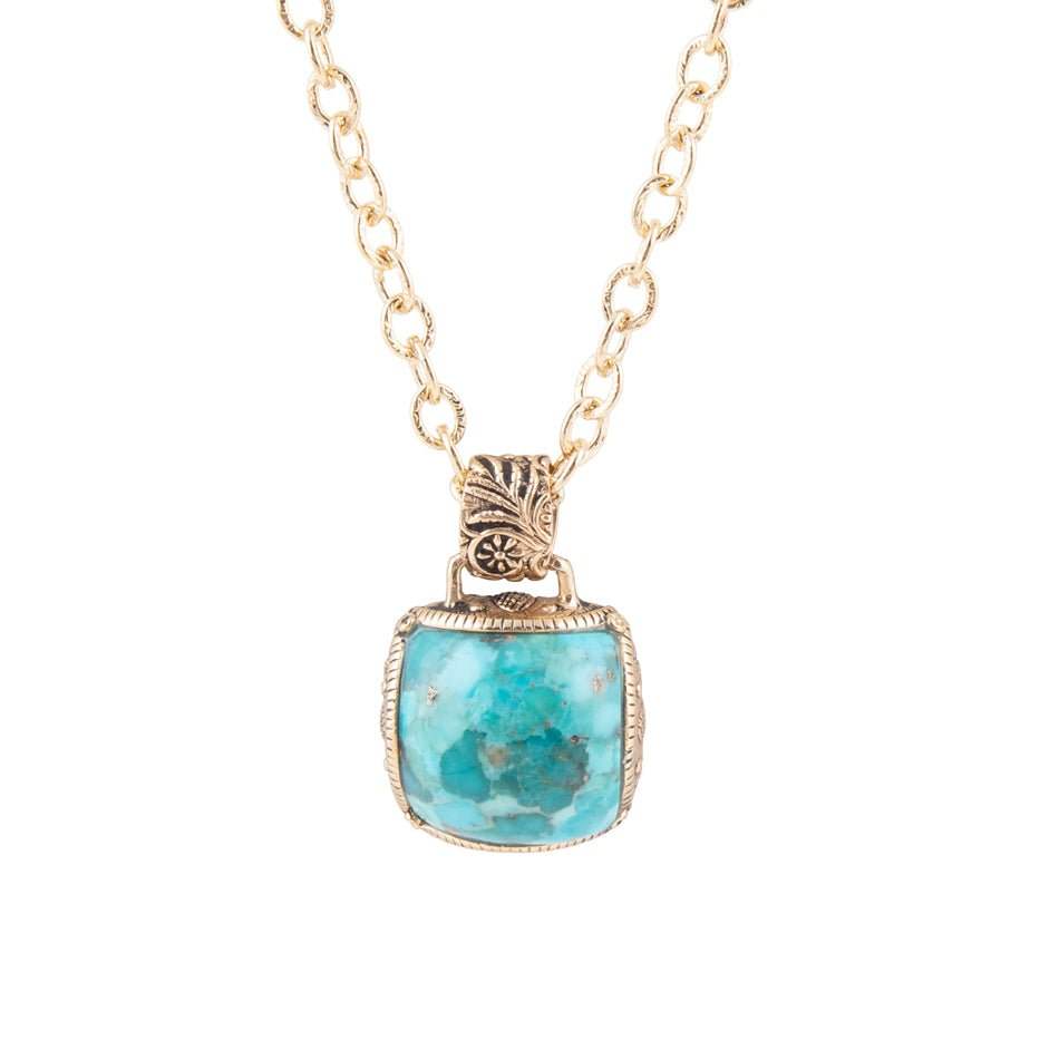 Carved Blue Turquoise Stone Golden Pendant Necklace - Barse Jewelry - Flyclothing LLC