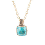 Carved Blue Turquoise Stone Golden Pendant Necklace - Barse Jewelry - Flyclothing LLC