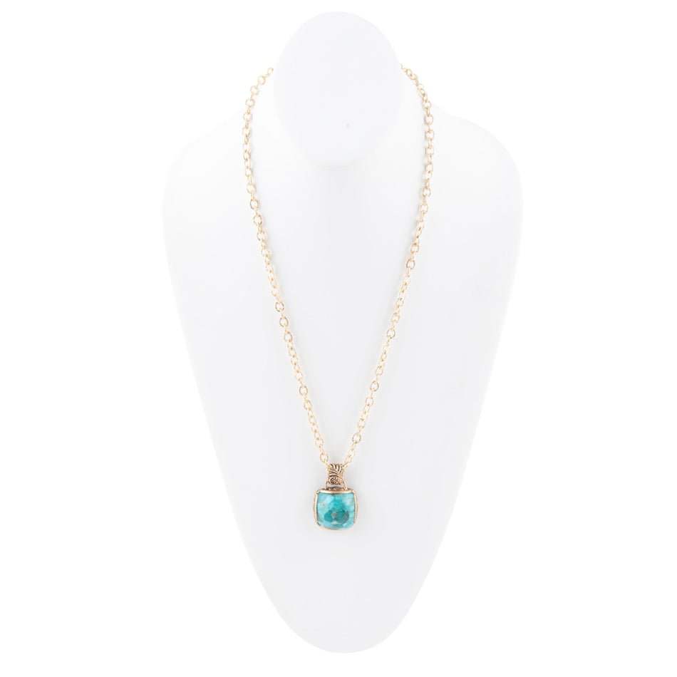 Carved Blue Turquoise Stone Golden Pendant Necklace - Barse Jewelry - Flyclothing LLC