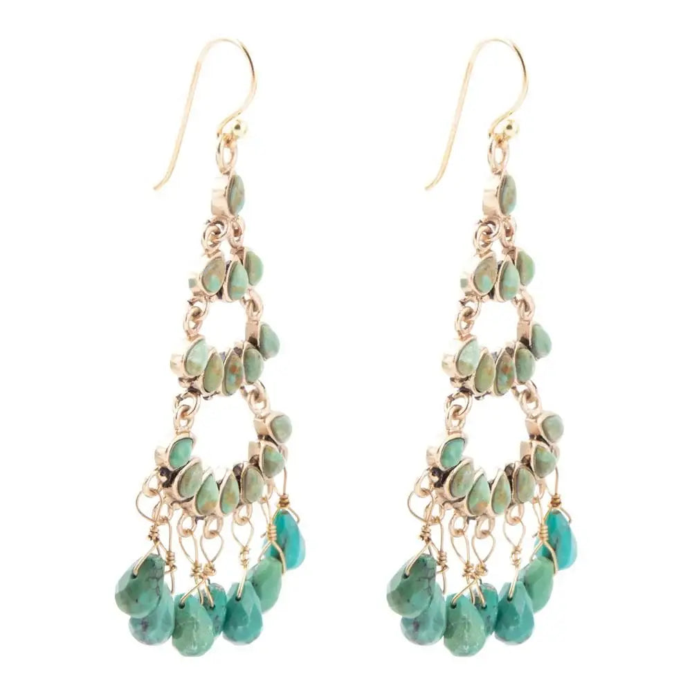 Triple the Blue Turquoise Golden Chandelier Earrings - Barse Jewelry - Flyclothing LLC