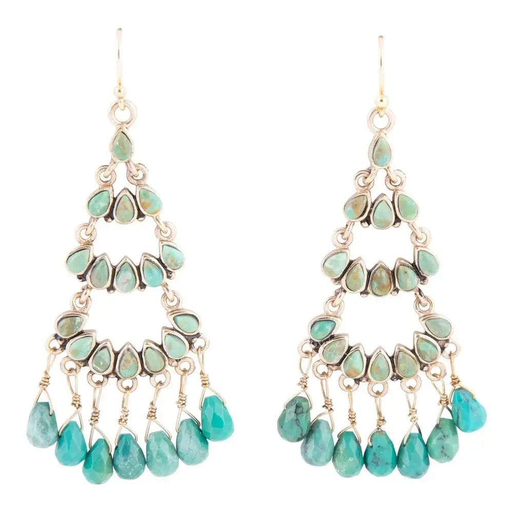 Triple the Blue Turquoise Golden Chandelier Earrings - Barse Jewelry - Flyclothing LLC