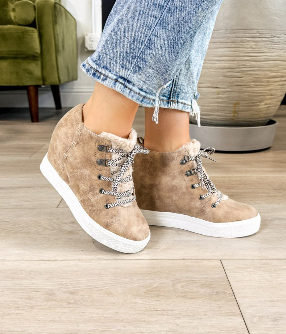 Tiburon Sneaker Wedge in Cream - Naughty Monkey