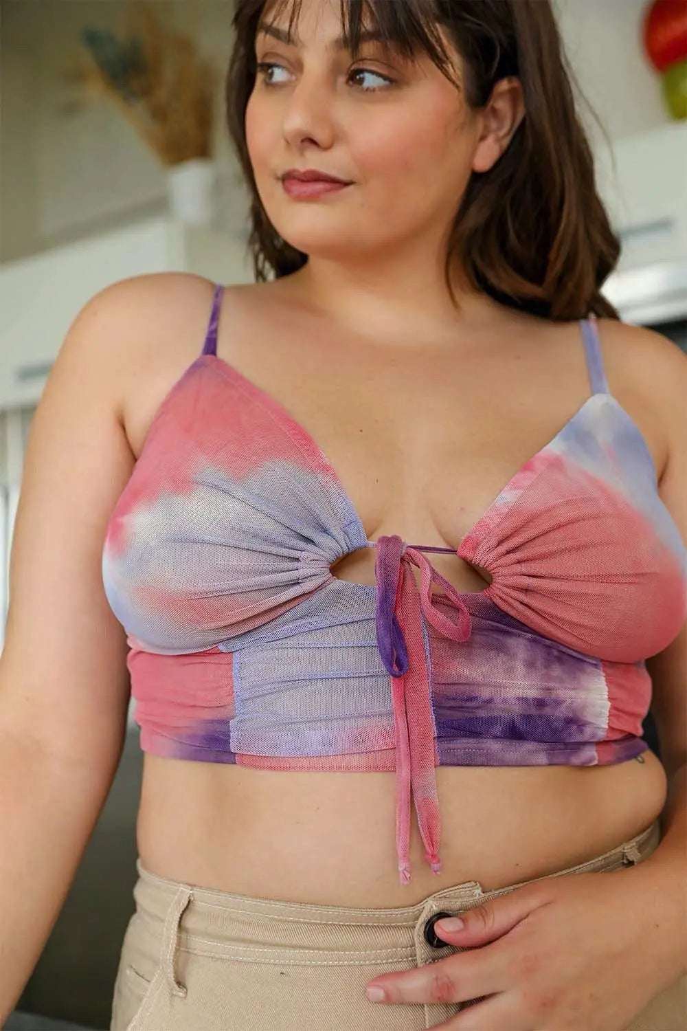 Tie Dye Mesh Keyhole Brami Plus - Boho Clothing and Accessories - Flyclothing LLC
