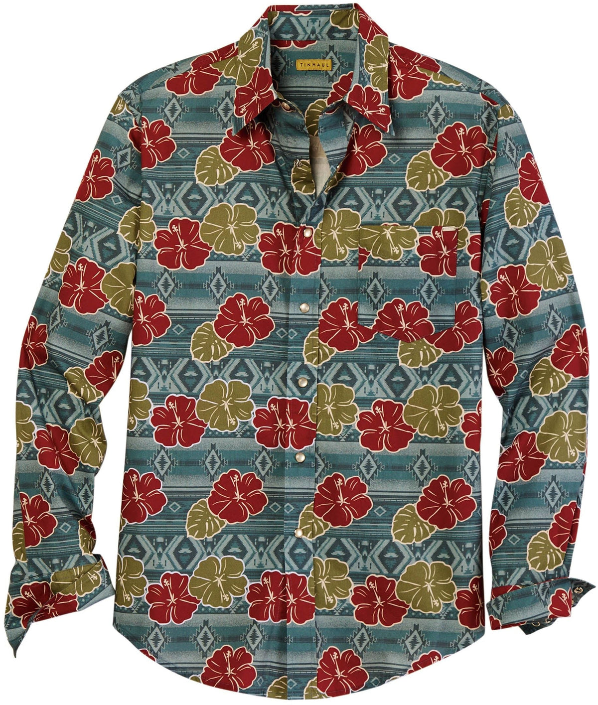 Tin Haul Mens Tropical Aztec Print Long Sleeve Snap Western Shirt - Tin Haul - Flyclothing LLC