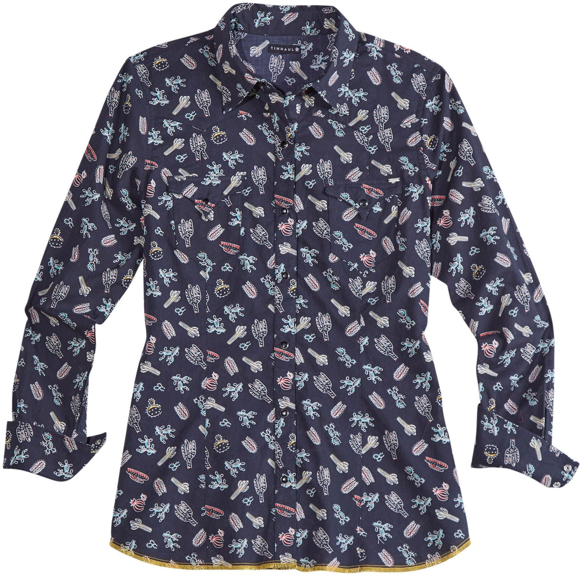 Tin Haul Womens Tossed Cactus Print Long Sleeve Snap Western Shirt - Tin Haul - Flyclothing LLC