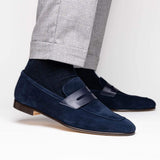 16-672-NVY Tippa Suede & Calfskin Penny Loafers Navy - Zelli Italia - Flyclothing LLC