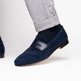 16-672-NVY Tippa Suede & Calfskin Penny Loafers Navy - Zelli Italia - Flyclothing LLC