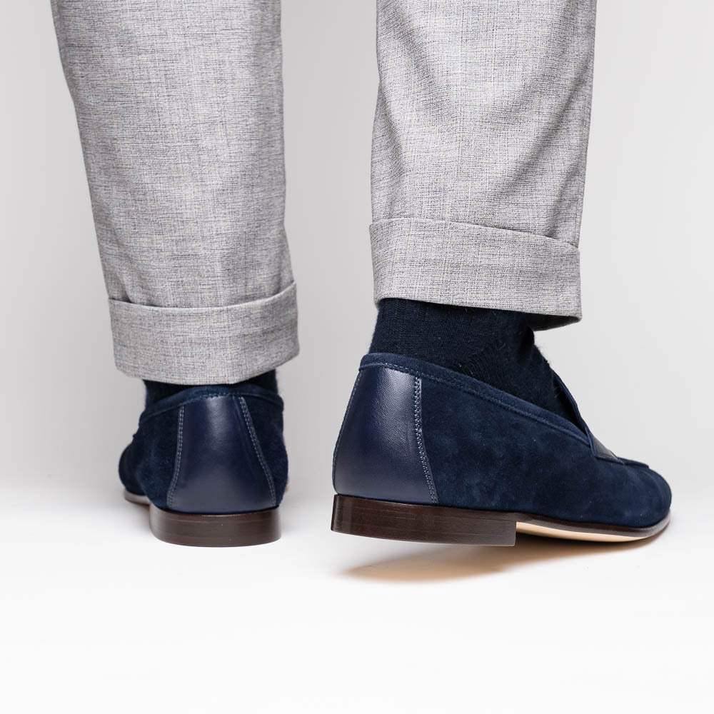 16-672-NVY Tippa Suede & Calfskin Penny Loafers Navy - Zelli Italia - Flyclothing LLC